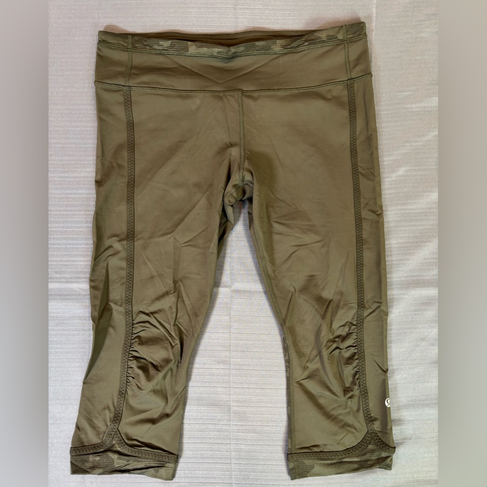 Lululemon Speed Up Tight Mesh Crop Leggings Olive Green Camo Panels Women’s 12